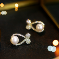 wholesale 925 Sterling Silver Bow Pearl Earrings New Trend Micro-Inlaid Zircon Earrings for Women Minimalist Sensibility-0-2