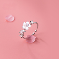 wholesale S925 Silver Shell Flower Elegant Ring for Women, Small Fresh Inlaid Diamond Simple Korean Style Sweet Hand Jewelry J8656-S925 silver one piece Adjustable opening