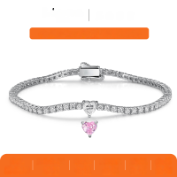 wholesale S925 Silver Heart Moissanite Heart-shaped Bracelet with Luxury Pink and White Main Stone Design, Versatile and Hot-selling on Amazon-White (with certificate)  16.5cm