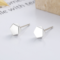 wholesale S925 sterling silver Korean-style geometric minimalist ins-style pentagon glossy mirror surface trendy versatile earrings-YFR186/approx. 0.9g>925 silver