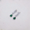 wholesale Gold Plated 925 Silver Artificially Synthetic Simulated Emerald Stud Earrings for Women, Hot Sale on Douyin and Kuaishou Live-0-2