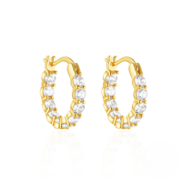 wholesale 925 Sterling Silver Hollow Out Opal Premium Ear Hoops Cuff Hot Sell Zircon Love Heart C-shaped Earrings-Gold #5