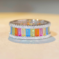 wholesale S925 Sterling Silver European and American Cross-Border Hit Rainbow Ring for Women with Multi-Colored Zirconia and Full Diamond Accent Band-0-0