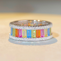 wholesale S925 Sterling Silver European and American Cross-Border Hit Rainbow Ring for Women with Multi-Colored Zirconia and Full Diamond Accent Band-White-CBJZ090 No.10