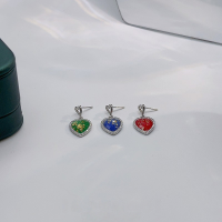 wholesale S925 silver maker retro style heart earrings with colorful gold platinum fragments, advanced and versatile earrings-Emerald Green Heart-Shaped Earrings 925 Silver