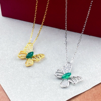 wholesale S925 Sterling Silver Openwork Butterfly with Micro-Set Diamonds and Chalcedony Necklace, Fashionable, Luxurious, Niche Design, High-End Sense Chain-Jade Oval Butterfly Necklace - Gold & 925 Silver