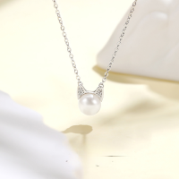 wholesale 925 Sterling Silver Freshwater Pearl Cat Necklace Pendant, Small Niche Design, New Chinese Style Forest-inspired Collarbone Chain Wholesale-Genki Cat Pearl Necklace/Approx. 2.27g&gt;TL013655