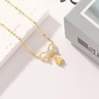 wholesale S925 Sterling Silver Fashionable Light Luxury Zircon Gold-Tone Teardrop Necklace Set Christmas Gift-Gold necklace 925 silver