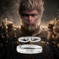 wholesale 925 Silver Black Myth Wukong Couple Ring Fashion Versatile Golden Cudgel Ring Band Ins Style Hoop Pair Rings-Black Myth Wukong sterling silver couple ring 3.47g&gt;PR000438-1 sterling silver couple ring