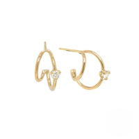 wholesale S925 Sterling Silver Layered C-shaped Dense Prong Setting Double Wire Huggie Earrings In An Exaggerated Creative European And American Style-Gold-Style 1 925 Silver