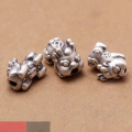 wholesale 999 Silver Matte Frosted Cartoon Pixiu Beads, Thai Silver Accessories DIY Handmade Red Cord Braided Bracelet Ornament-0-2