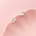 wholesale S925 Silver Cherry Earrings for Women, Korean-style Sweet Diamond-Encrusted Cute Fruit Earrings E9166-0-0