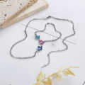 wholesale S925 sterling silver pearl chain epoxy enamel flower color-blocking necklace, fresh and sweet ladylike snake chain-0-3