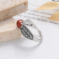 wholesale S925 Sterling Silver Wheat Ears South Red Oval Ring Retro Matte Finish Cabochon Index Finger Ring Factory Direct-0-2