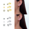 wholesale S925 Sterling Silver Round Star Stud Earrings Set Of 3, Inlaid With Zircons,ins。-0-3