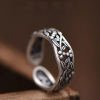 wholesale Metal material, cross-border hit hollow small flower leaf open ring vine branch retro vintage advanced sense index finger ring-XB064--Vine and Flower Branch Hollow Ring Adjustable opening