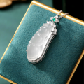 wholesale S925 Sterling Silver Natural High Ice Chalcedony Bean Pod Pendant, Chinese Style Ice White Green Chalcedony Light Luxury Versatile Bean Necklace-0-2
