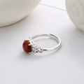 wholesale S925 sterling silver inlaid with southern red agate cabochon ruyi ring, vintage classical Chinese style index finger ring-0-2