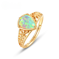wholesale S925 Sterling Silver Korean Style New Simple Geometric Opal Ring Vintage Striped Ring Drop Shipping-10K gold + swimming paint Adjustable opening