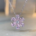 wholesale S925 Sterling Silver Summer Ins Style Minimalist Niche Pink Diamond Flower 5A Zircon Collar Necklace Women Wholesale-0-1