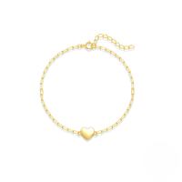 wholesale S925 Sterling Silver Polished Heart Paperclip Chain Bracelet, Korean Style, Minimalist, Versatile, Elegant-Gold 925 silver
