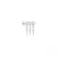 wholesale S925 Sterling Silver Zircon Flat Threaded Ear Cartilage Stud With European Row Zircon Cone Crown Pendant Drop Ear Jewelry-Single platinum #1