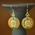 wholesale Certified new Chinese-style vintage cloisonné enamel jade earrings, small ethnic-style earrings, Hetian jade ear accessories, ear pendants-0-0