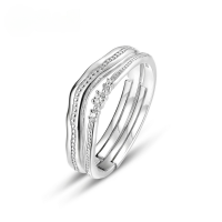 wholesale 925 Sterling Silver New Japanese Minimalist Geometric Wave Ring, Ins Style Stackable Adjustable Ring-Thick silver platinum>Adjustable opening