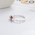 wholesale S925 Sterling Silver Retro Vintage Style Small Red Agate Unique and Elegant Bamboo Joint Minimalist Versatile Ring-0-2