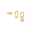 wholesale S925 Sterling Silver With Inlaid Zircon Halo Butterfly Hoop Earrings And Detachable Eight-pointed Star Pendant Set-0-6