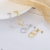 wholesale S925 Sterling Silver Korean Geometric Hollow-Out Circular Square Interlocking Stud Earrings for Women, Light Luxury Style-120R/gold color about 2.5 grams/pair 925 silver