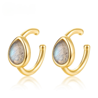 wholesale S925 Sterling Silver Fashion Minimalist Geometric Labradorite Ear Crawler Earrings for Women, Niche Luxury Design, Wholesale from Manufacturer-Labradorite 925 Silver