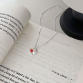 wholesale S925 Sterling Silver Korean Minimalist Red Enamel Heart Pendant Choker Necklace, Trendy and Versatile with an Elevated Sense of Style-0-1