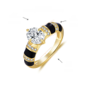 wholesale S925 silver plated with 18k gold new Egyptian style oval 6*8mm moissanite black epoxy ring for women-0-5
