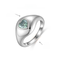 wholesale Metal: Sterling Silver Plated with 18k White Gold, 65mm Heart-Shaped Blue-Green Moissanite Unisex Ring for European and American Cross-Border Charity-0-5
