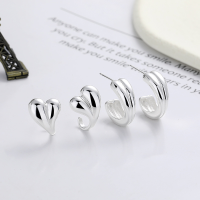 wholesale S925 Sterling Silver Korean Minimalist Geometric Ring Creative Versatile Trendy Ins-style Heart Earrings-YHR330/A approx. 2.9g  925 silver