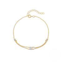 wholesale S925 Sterling Silver Creative Stackable Double-layer Zircon Accent Bracelet, Korean Style Minimalist Design-Gold 925 silver