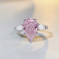 wholesale S925 Sterling Silver Nine Beauty Jewelry Waterdrop Ice Flower Cut Ring Women Wholesale High Carbon Diamond Ring Colored Gemstone Ring-Pink Diamond No. 7