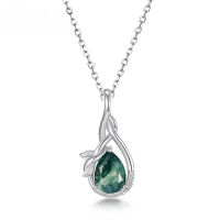 wholesale S925 Sterling Silver New Japanese and Korean Light Luxury Style Necklace for Women, Forest-inspired Moss Pendant Fresh and Elegant Wholesale Customization-Green Moss (Pendant without chain)  925 Silver