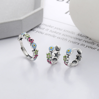 wholesale S925 Sterling Silver Korean-style Creative Resin Enamel Flower Color-Block Small Fresh Ins Style Ring Earrings-YFJ930/ring approx. 3.1g &gt; opening adjustable