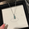 wholesale S925 Sterling Silver Natural Weathered Material Blue Water Jadeite Small Lucky Bean Four-Seasons Bean Pendant Women's Collarbone Necklace-0-1