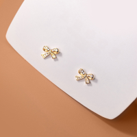 wholesale S925 silver Korean-style elegant and fresh diamond-inlaid bow earrings, summer women's cute earrings G9808-S925 silver pair gold>925 silver