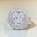 wholesale S925 Sterling Silver Moissanite Ring for Women, Wholesale Luxury Square Halo Ring with 4-Carat Fancy Shape Diamond-0-0