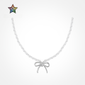 wholesale 925 Sterling Silver Korean Style Women's Pearl Bow Tie Pendant Choker Necklace, Exquisite and Sweet-0-0
