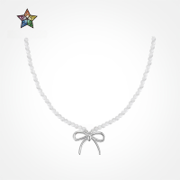 wholesale 925 Sterling Silver Korean Style Women's Pearl Bow Tie Pendant Choker Necklace, Exquisite and Sweet-DY191240-SS-BK 925 silver