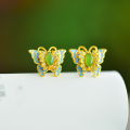 wholesale S925 silver inlaid with Hetian jade jadeite ear studs and Hetian jade jadeite butterfly marquise plain silver earrings-0-0