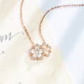 wholesale S925 Sterling Silver Japanese Korean Style Cherry Blossom Mother-of-Pearl Necklace for Women, Versatile Elegant Floral Pendant Choker-0-3