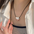 wholesale S925 Sterling Silver Sweet and Cool Black Rope Heart Necklace for Women, Minimalist Fashion, Aloof Style Heart-shaped Collarbone Chain with a Premium Feel-0-2