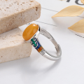 wholesale S925 Sterling Silver Retro Antique Style Drip Glaze Colored Resin Amber Stone with Auspicious Cloud Carved Pattern Adjustable Ring-0-4