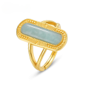 wholesale 10K Gold Plated Sterling Silver New Retro Style Geometric Rectangular Amazonite Ring Light Luxury Courtly Ring-0-0